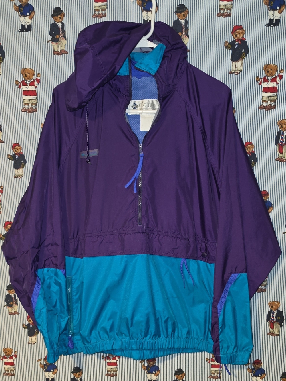 Vintage 80s 90s Y2k Columbia  Purple Teal Windbreaker Jacket